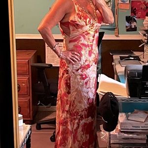 Sexy PARTY XScape hot pink/gold, silk, floral, beaded gown. Intimate X low back